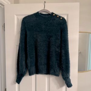 Super soft, fuzzy, dressy teal sweater